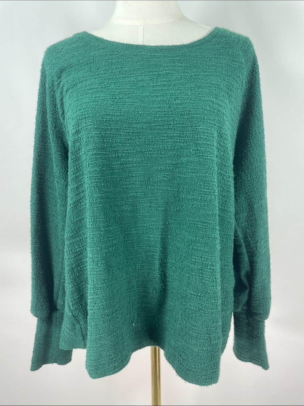 Anthropologie Emerald Green Textured Bow-Back Open Slit Pullover Sweater Size M